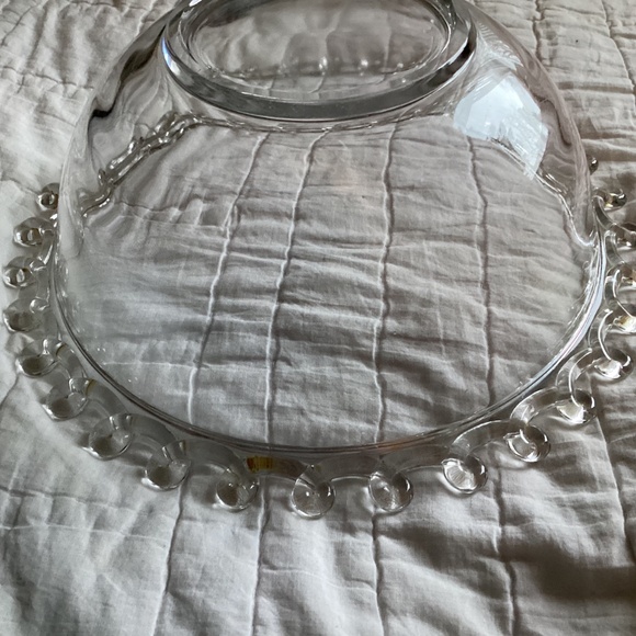 VINTAGE HEISEY LARIAT CLEAR BLOWN GLASS  LARGE CRIMPED BORDER SERVING BOWL - Picture 3 of 8